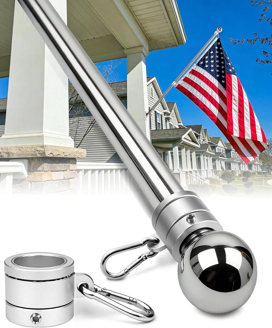 57" One-Piece Flag Pole, Heavy Duty Stainless Steel Flagpole, 2 Thicker Wall, Waterproof & Rust-Resistant, 360 Rotating Anti-Wrap Rings, Fits 1-Inch Brackets(Not Include) for House, Truck, Boat...