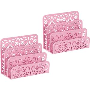 EasyPAG Mail Organizer Countertop 2pc Desk Mail Sorter for Envelope 3-Slot Vertical Letter Holder for Office, Home, School, Pink