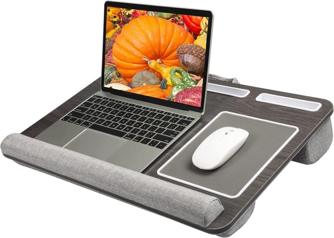 HUANUO Lap Desk - Fits up to 17 inches Laptop Desk, Built in Wrist Pad for Notebook, MacBook, Tablet, Lap Laptop Desk with Tablet, Pen & Phone Holder (Black Woodgrain) 