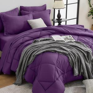 HEVUMYI Grape Purple Queen Comforter Set - 7-Piece All Season Bed in a Bag Queen, Ultra Soft Bedding Set with Comforter, Flat Sheet, Fitted Sheet, Pillowcases, Pillow Shams
