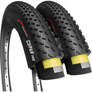 Fincci Foldable 26x2.10 Mountain Bike Tires - 26 Inch Bike Tires with 1mm Nylon Puncture Proof 54-559 - Black Cupar pro Kevlar 26 Bike Tire 60 TPI & Cross Country Profile for MTB, XC,Hybrid Bicycles