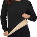 MAGCOMSEN Women's Sherpa Lined Sweatshirts Thermal Casual Crewneck Fleece Pullover Winter Warm Thick Tops M Black