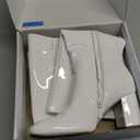 DREAM PAIRS Women's Gogo Boots Square Toe Side Zipper Chunky Heel Knee High Boots For Women, Size 7, White