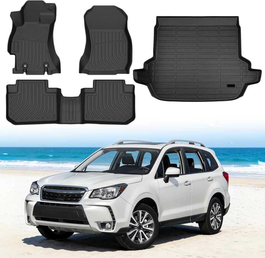 Floor Mats for Subaru Forester 2014-2018, Custom Fit Heavy Duty TPE All Weather Protection, Waterproof Non-Slip Black Car Liners for Front & Rear (Two-Row Floor Mats & Cargo Liner)