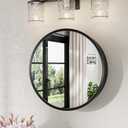 Keonjinn 20 Inch Round Medicine Cabinet with Mirror, Black Medicine Cabinet with Mirrors, Circular Surface Mount Medicine Cabinets, Framed Farmhouse Bathroom Cabinet with Adjustable Shelves