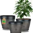 Quarut 15 Inch 4 Pack Large Plant Pots, Plastic Flower Pot for Indoor & Outdoor with Drainage Holes & Saucer, Circle Pattern Planters Garden Pots for Herbs