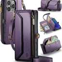 Strapurs Wallet Case Compatible with iPhone 16 Pro 6.3" RFID Blocking 10-Card Holder Soft PU Leather Magnetic Snap Shoulder Strap Zipper Pocket Phone Case Fit for iPhone 16 Pro for Women - Purple