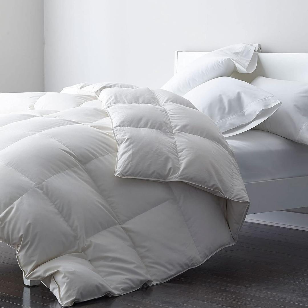 DWR Heavyweight Feather Down Comforter King, 100% Cotton Cover, Warm Hotel Style Bed Quilt, Thicker Winter Duvet Insert for Cold Sleepers (Ivory White, 90x106) (King, White)