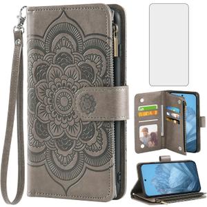 Asuwish Phone Case for Google Pixel 9/9 Pro 5G Wallet Cover with Tempered Glass Screen Protector and Leather Flip Credit Card Holder Stand Flower Cell Accessories Pixel9 9Pro Nine Women Men Rose Gold