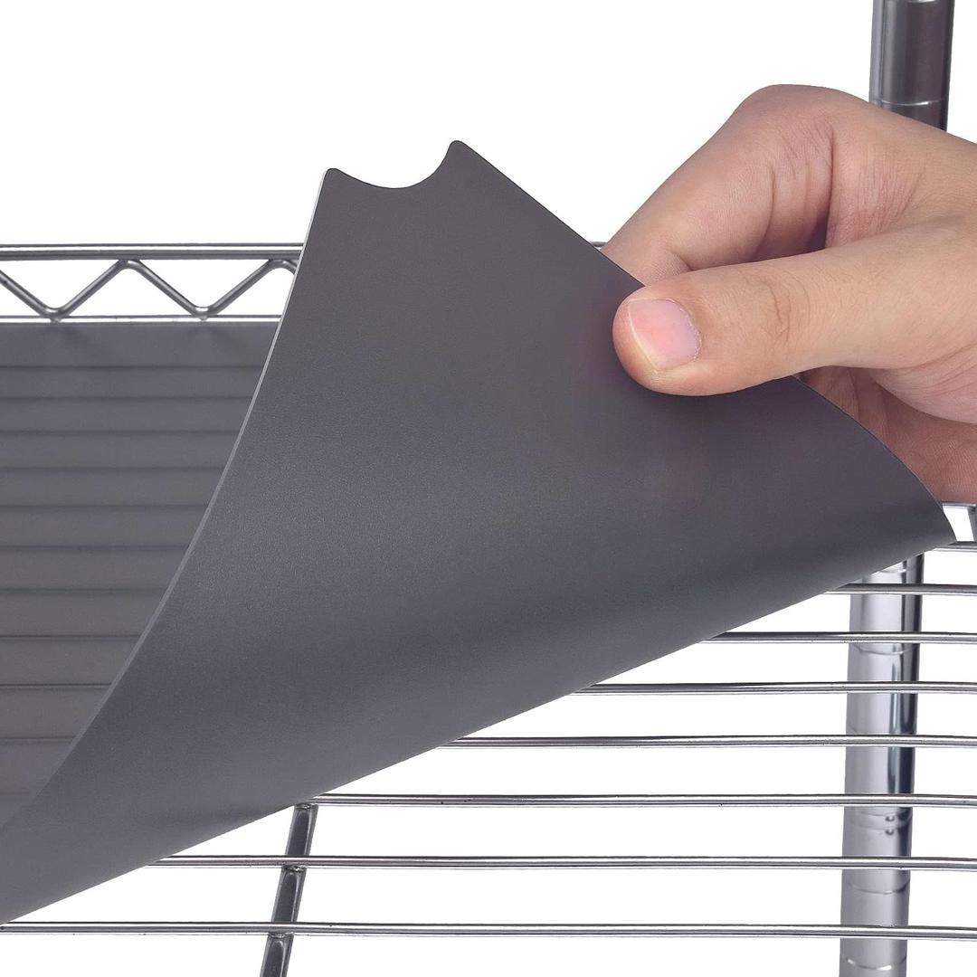 Slendor Wire Shelf Liner, 18" x 48" Plastic Shelf Liners for Wire Shelving
5 PCS Heavy Duty Wire Rack Cover, Waterproof Non-Adhesive Industrial Strength Mats for Tier Shelving Unit, Gray
