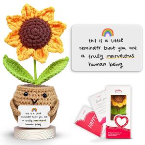 Gossby Positive Sunflower Doll Crochet with Card - This is A Little Reminder - Appreciation Gift for Coworker, Best Friend, Teacher, Sister, Mom - Christmas, Birthday, Thank You Gift for Women, Men