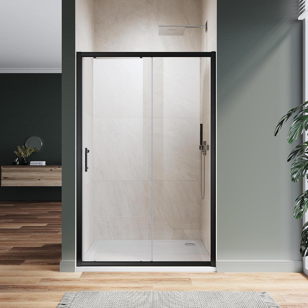 Sliding Shower Door 54 in.D x72 in. H|1/4 in. High-Strength Clear Tempered Glassd Shower Door| Aluminum Frame Semi-Frameless Sliding Door| Silver (Shower Base Not Included)