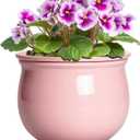African Violet Pots, 6 Inch Ceramic Easy Self Watering Pots with Absorbent Inner Pot, Round Ceramic Planter for Indoor Plants, Small Flower Pot, Home Decor, Gifts for Plant Lovers, Pink