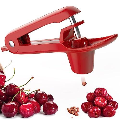 Cherry Pitter - Ordekcity Stainless Steel Cherries Corer Pitter Tool with Hand-held Push Design, Save Time & Space for Making Cherry Jam with Lock Design(Red) 2 pack