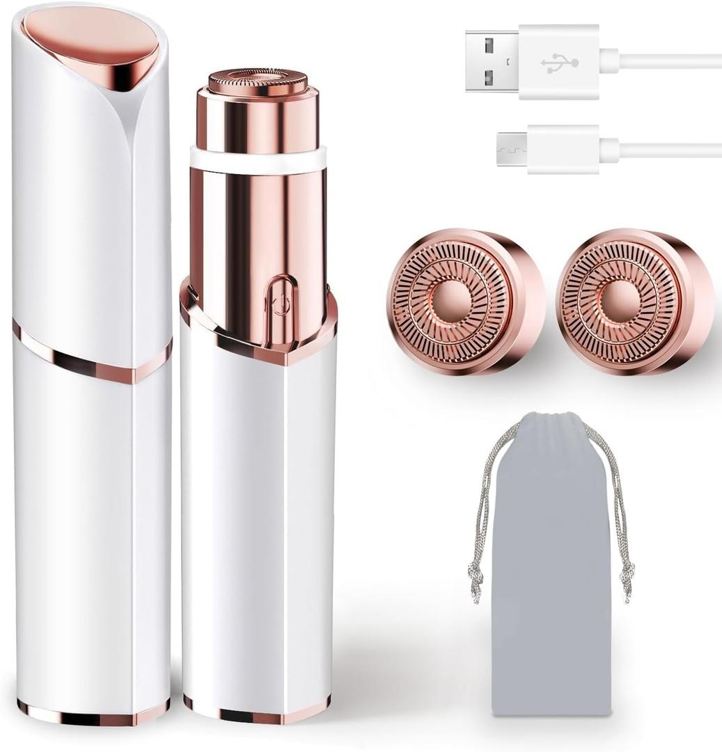 Facial Hair Removal for Women, Electric Rechargeable Painless Hair Remover for Face, Upper Lips, Chin, Peach Fuzz, with LED Light