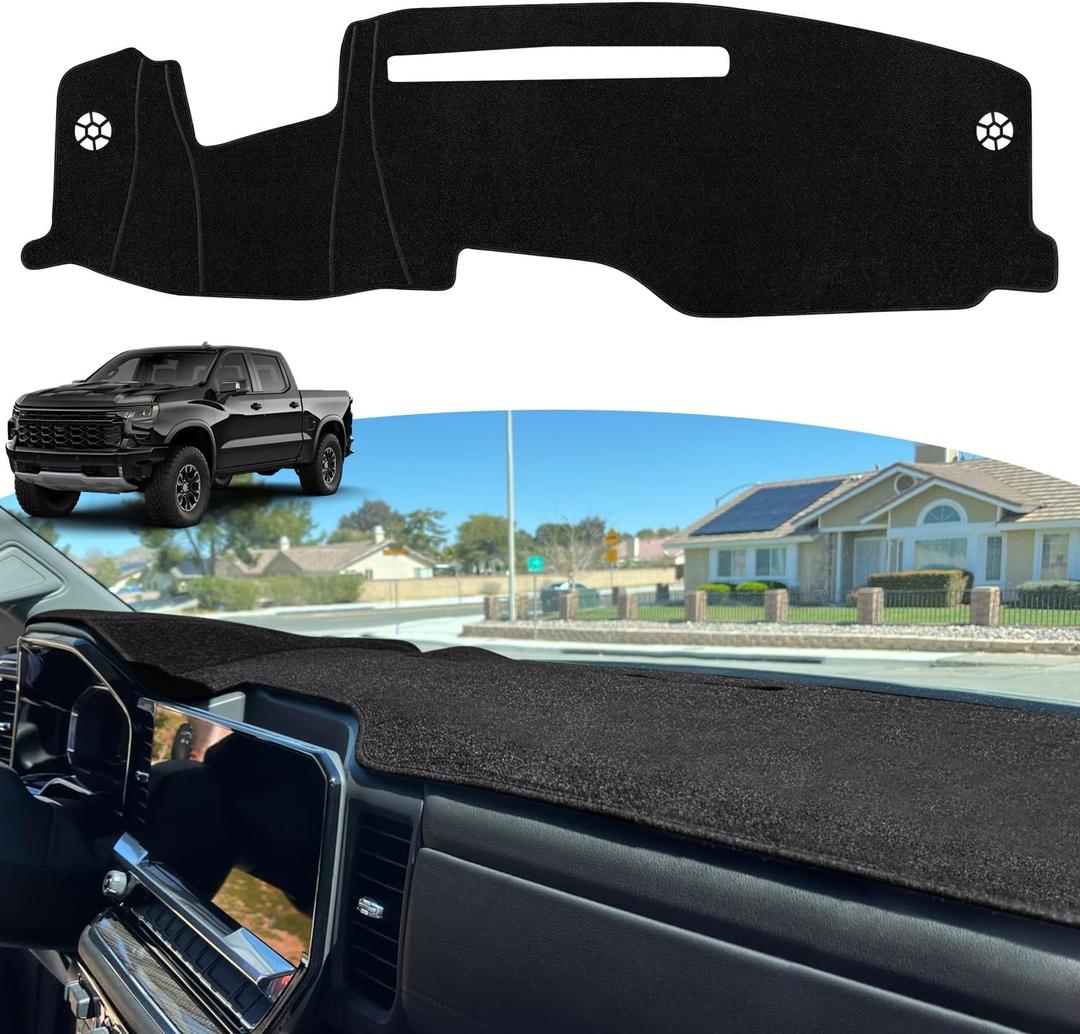 Dash Cover for 2022-2025 2026 Chevy Chevrolet Silverado/GMC Sierra Accessories 1500 2500HD 3500HD Dashboard Cover with HUD Sunshield Non-Slip Center Console Protector Pad (Only fits 13.4 in Screen) (Black)