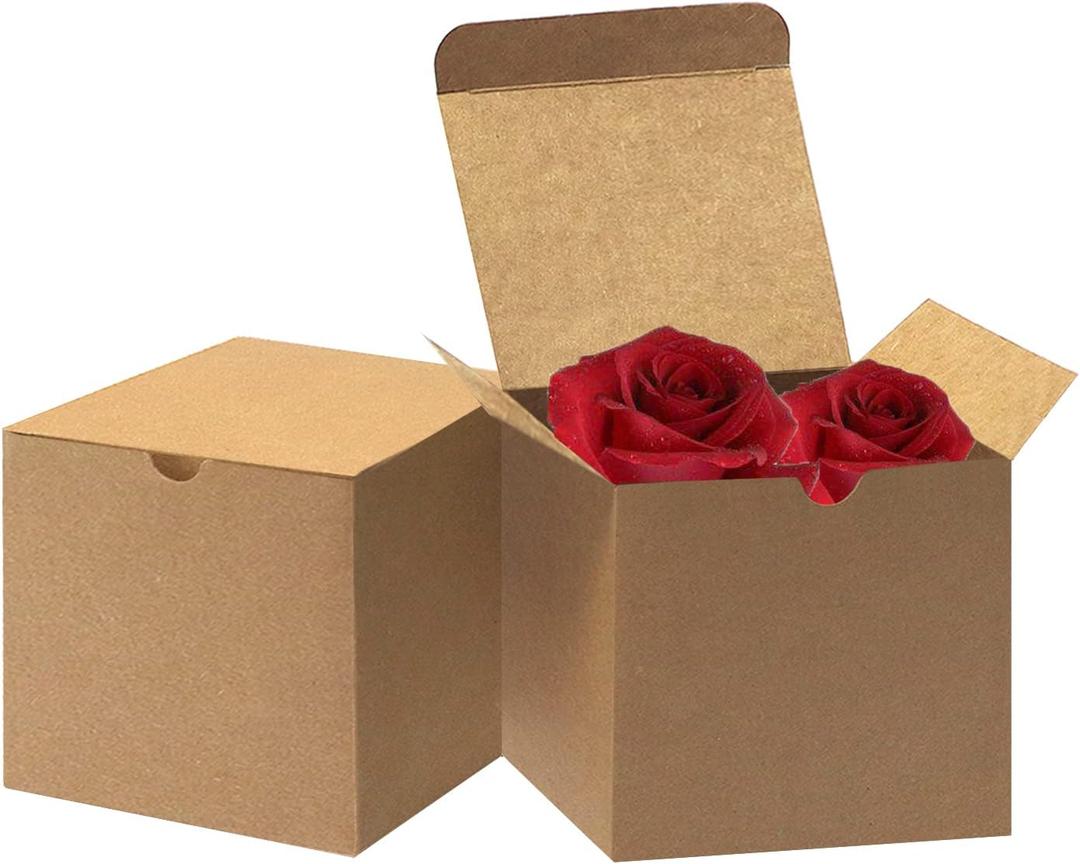 Bonfasvo Gift Boxes 30 Pack 4x4x4 inches Brown Fold Kraft Paper Boxes Bridesmaids Proposal Box Cupcake Boxes Easy Assemble Boxes with Lids for Wedding Birthday Party Christmas (4x4x4 Inch (Brown)-30 Pack)
