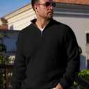 Men's Big Tall Quarter Zip Sweater Mock Neck Pullover Sweaters Fall Winter Casual Knit Pullovers (Black, XXXL)