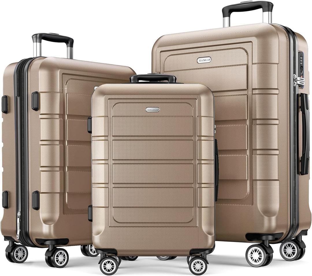 SHOWKOO Luggage Sets Expandable PC+ABS Durable Suitcase Double Wheels TSA Lock 3pcs, Champagne (20in24in28in)