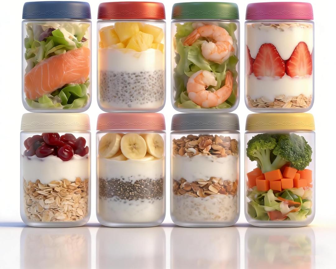 18oz 8-Pack Glass Overnight Oats Jars Containers with Airtight Leakproof Lids, Reusable Mason Jars for Meal Prep, Yogurt Parfaits, Smoothies, Salads & Healthy Breakfasts(18oz-8Pack)