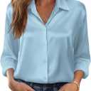 Zeagoo Womens Tops Long Sleeve Satin Silk Button Down Shirts Casual Business Dressy Blouses Fall Clothes (Small, Light Blue)