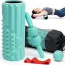 5 in 1 Foam Roller Set, High Density Fitness Exercise Foam Roller for Deep Tissue Muscle Massage, Massage Roller, Massage Ball, Resistance Band, for Whole Body(Tiffany Green)