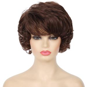 Kaneles Short Brown Curly Wavy Wigs for Women with Bangs Synthetic Hair Wigs for Lady Halloween UseDark Brown