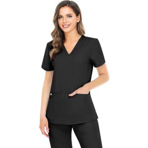 COMENII Scrubs for Women, 3 Pocket V-Neck Tailored Fit Workwear, Anti-Wrinkle Medical Scrub Tops Women (Small, Black) COMENII Scrubs for Women, 3 Pocket V-Neck Tailored Fit Workwear, Anti-Wrinkle Medical Scrub Tops Women (Small, Black)
