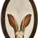 YZSLA Bunny Wall Art Nursery DecorVintage Rustic Farmhouse Neutral Rabbit Animal Oval Wall Art Hanging Decorations for Home Bedroom Kids Nursery Room, 14.56x9.05 Inch