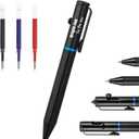Origin-Joy Mini EDC Bolt Action Tactical Pen, Retractable Tungsten Steel Tip, Compatible with Both Ballpoint and Gel Refills (Black)