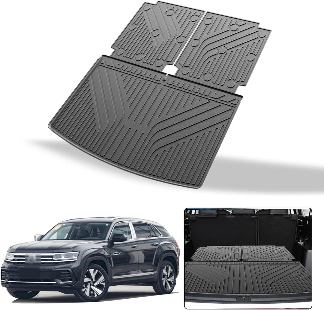 Cargo Mat & Backrest Mats Compatible with Volkswagen VW Atlas 2018-2025 6/7 Seat - TPE All Weather Rear Cargo Liner Rear Trunk Liner Back Seat Cover Protector