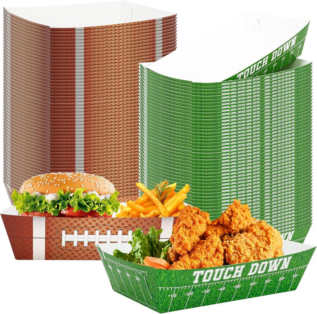 100 PCS Football Party Supplies, Football Paper Food Tray, Large Disposable Snack Tray, Party Snacks Serving Trays for Hamburg Taco Fries Hot Dog Touchdown Favors