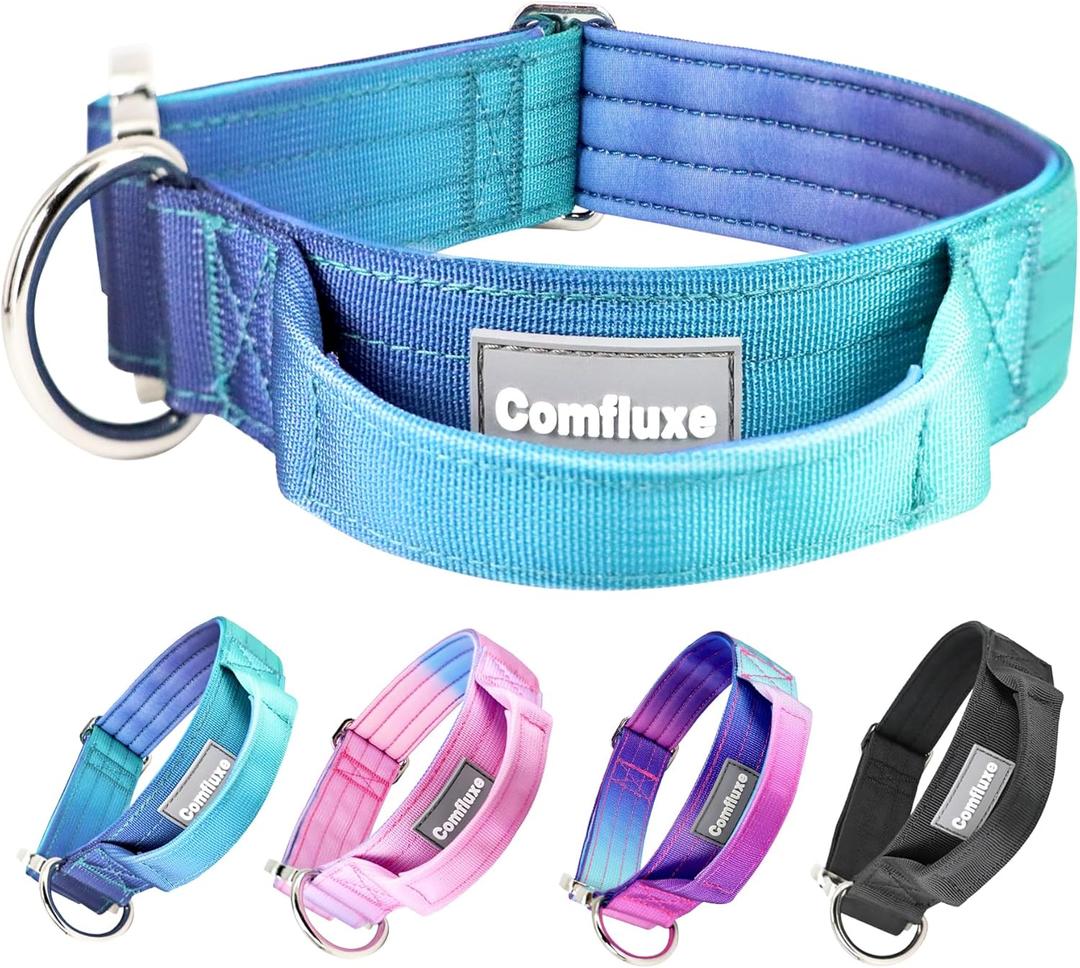 Tactical Dog Collar, 1.5" Wide Thick Heavy Duty Dog Collar with Handle, Soft Neoprene Padded Military-Grade Nylon Training Collar with Quick Release Metal Buckle for Large Dogs (Blue, L,XL) (Neck Girth: 16-22.8)