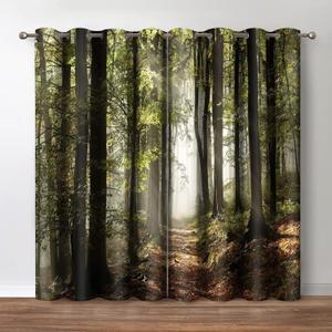 Jekeno Forest Blackout Curtains Jungle Trees Tropical Landscape Nature Woodland Grommet Window Drapes for Bedroom Living Room, 42 Wide 54 Long Inches 2 Panel Set