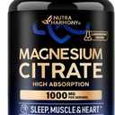 Magnesium Citrate Capsules 1000mg | High Absorption Supplement - Sleep, Muscle & Heart Support - Vegan | Non-GMO - Made in USA - As Powder | Pills | Tablets - 120 Capsules, 2 Month Supply