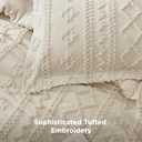Bedsure Tufted Boho Comforter Set Oversized Queen - Beige Boho Bed Set, GentleSoft 3 Pieces Farmhouse-Style Embroidery Bedding, Gifts for Woman, Soft Jacquard Comforter for All Seasons