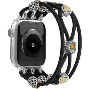 Beaded Bracelet Compatible with Apple Watch Band 41mm 38mm 44mm 42mm 45mm 46mm 49mm Women Boho Braided Solo Loop Nylon Stretchy Dressy Strap for iWatch Serie11/10/9/8/7/6/5/4 SE 3/2/1 Ultra