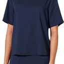 Amazon Essentials Women's Regular-Fit Georgette Short Sleeve Top, Navy, Medium
