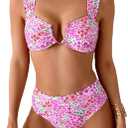 Fanuerg Women's High Waisted Bikini Sets Ditsy Floral Printed Two Piece Swimsuit Adjustable Strap Bathing Suit (Medium)