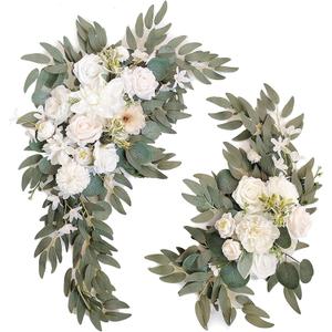 Wedding Arch Faux Flowers Set of 2 Greenery Garland for Wedding Decor Ceremony and Reception Backdrop Decoration (White)
