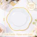 Liacere 100PCS Gold Plastic Plates - White and Gold Dinner Plates - with Gold rim10inch Heavy Duty Disposable Plates, Perfect for Wedding & Party & Holiday & Afternoon Tea