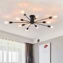 Garwarm Semi Flush Mount Ceiling Light, 10-Light Modern Black Sputnik Chandelier Industrial Ceiling Lamp for Kitchen Dining Room Living Room Bedroom Foyer Lighting Fixture