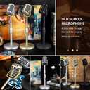 Facmogu Vintage Desktop Microphone Prop Model with Adjustable Stand, Classic Retro Style Microphone Prop Decor for Party Decoration Costume Role Play & Game Night - Silver
