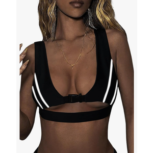 Reflective Rave Top for Women - Music Concert Crop Tank Y2K Buckle Underboob Shirt Sexy Bikini Bra Festival Outfits, XS