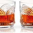 Viski Beau Lowball Glasses Set of 2 - Crystal Drinking Glasses for Whiskey, Scotch & Bourbon - Art Deco Cocktail Glasses Arch Design 11oz (Modern - Clear)