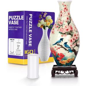 BELEEV 3D Puzzle Vase for Adults, 160 Pieces DIY Plastic Flower Vase, Compatible with Block Flowers, Unique Home & Office Decor, Housewarming and Birthday Gift for Flower Arrangements (Floral Bird)