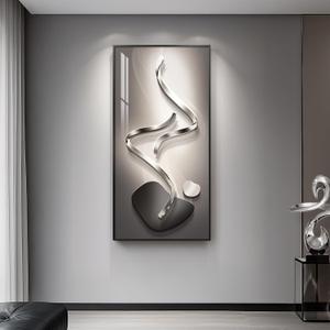 Large Framed Modern Abstract Vertical Wall Art for Living Room, Black Grey Prints Wall Paintings Artwork for Walls, Silver Gray Luxury Wall Pictures for Hallway Entryway Foyer Stair Office Wall Decor 30x60 Inch