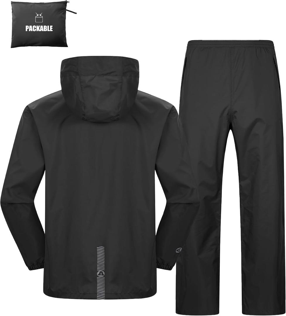 Outdoor Ventures Packable Rain Suit for Men Lightweight Waterproof Breathable Rain Gear for golf Rain Jacket Pants (Large)