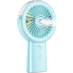 Otlonpe Rechargeable Handheld Portable Misting Fan, 4-15 Hrs Runtime, Small Personal Mist Portable Fan 4000mAh Battery Operated, Water Spray, 90 Rotatable, Power Bank, Hand Held Desk 2 IN 1 (Cyan) (Light Blue)