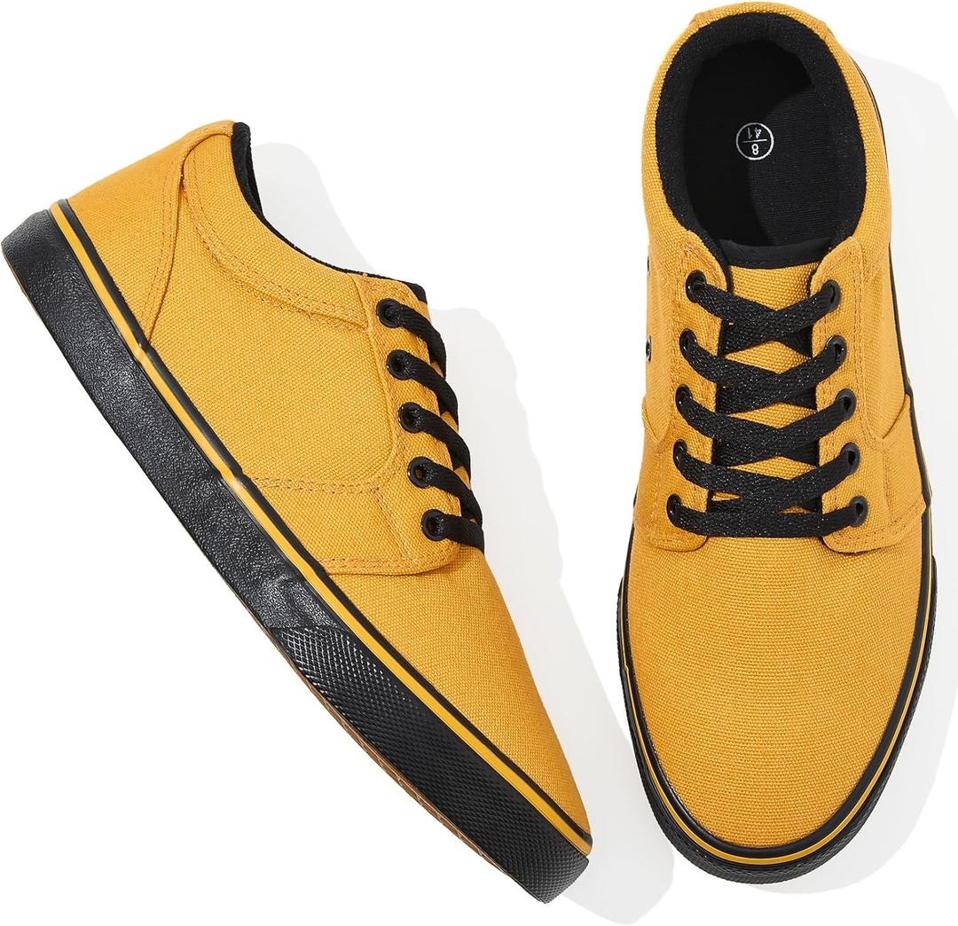 kufeiti Men's Canvas Black Casual Shoes Sneakers Low Top Lace Up Walking Shoes Sneakers for Men (Yellow)